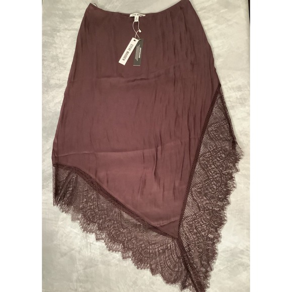 Steve Madden Dresses & Skirts - Steve Madden Mahogany Brown Satin Lace Trim Asymmetrical Midi Skirt DB17025F M